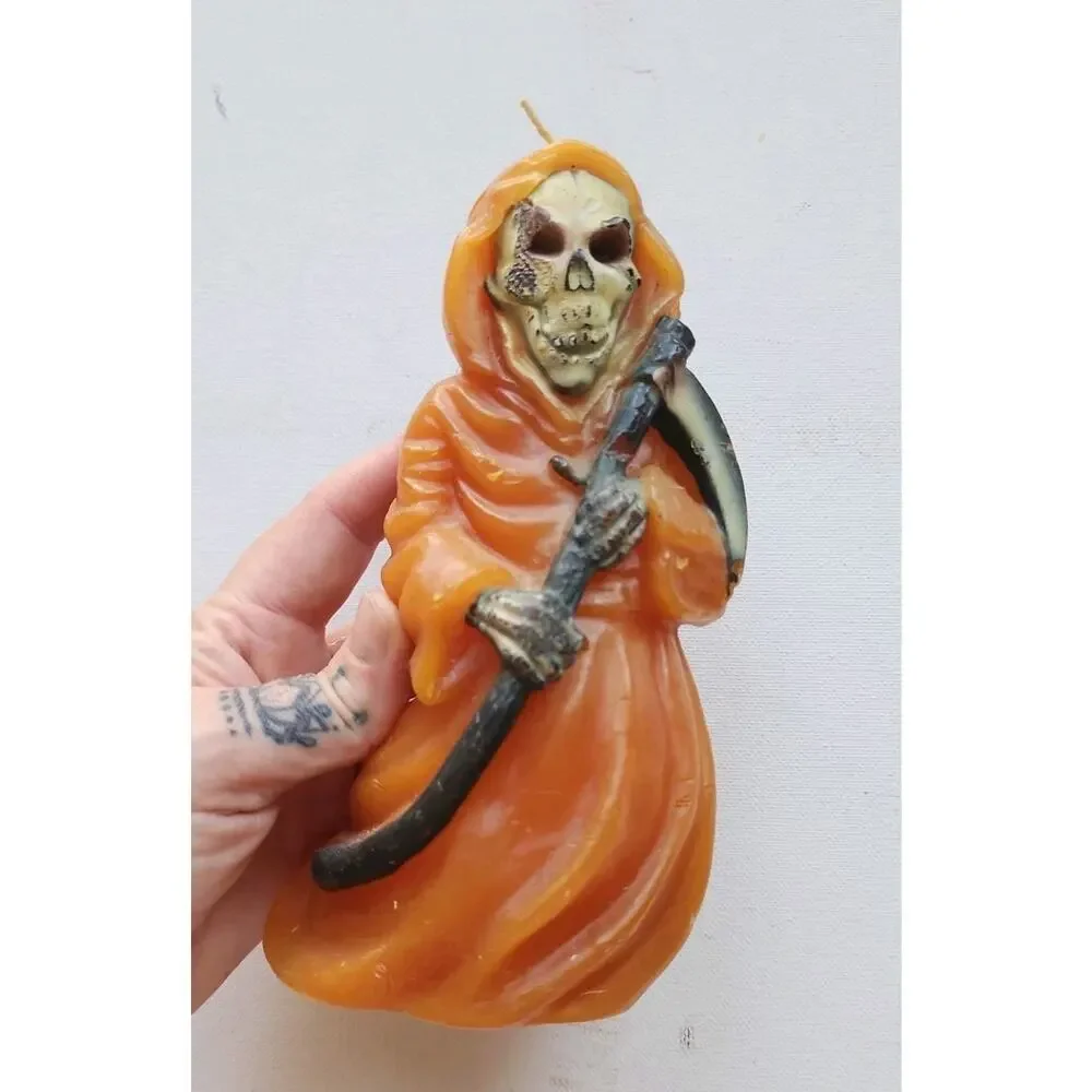 VNTG Grim Reaper Candle Orange Halloween Candle Garden Ridge Spooky Skull